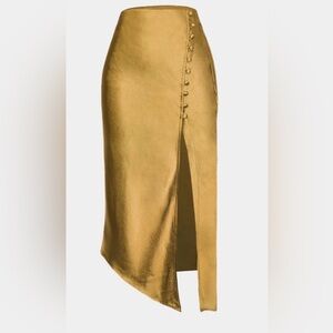 High-Low Satin Wrap Skirt in Mustard Yellow